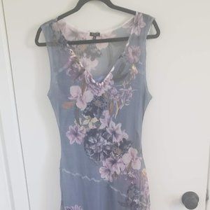 Komarov Gray Purple Floral Layered Midi Dress XL
